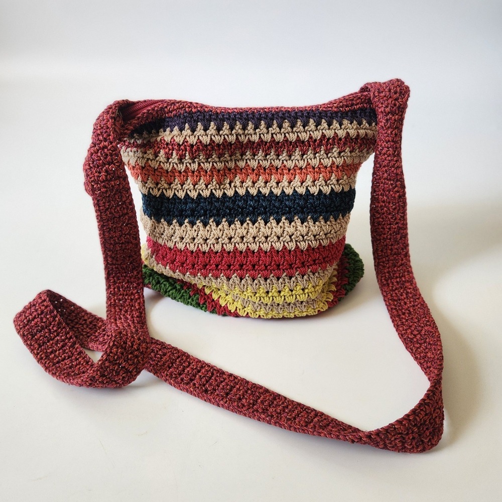 The Sak Slouchy Crochet Crossbody Bag Multicolor Zig Zag Stripe 70s Boho Earthy